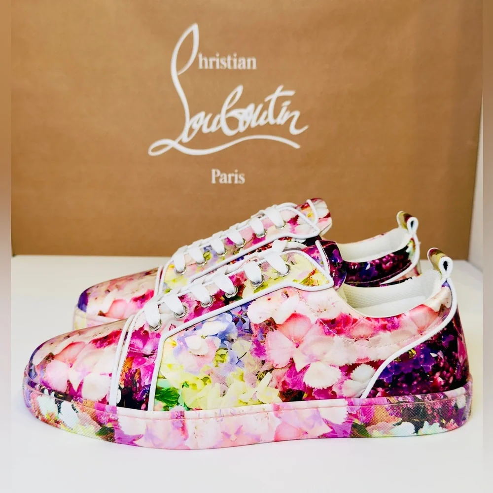 Christian Louboutin Junior Viera Orlato Flat Floral-print Satin Sneakers EU 43.5